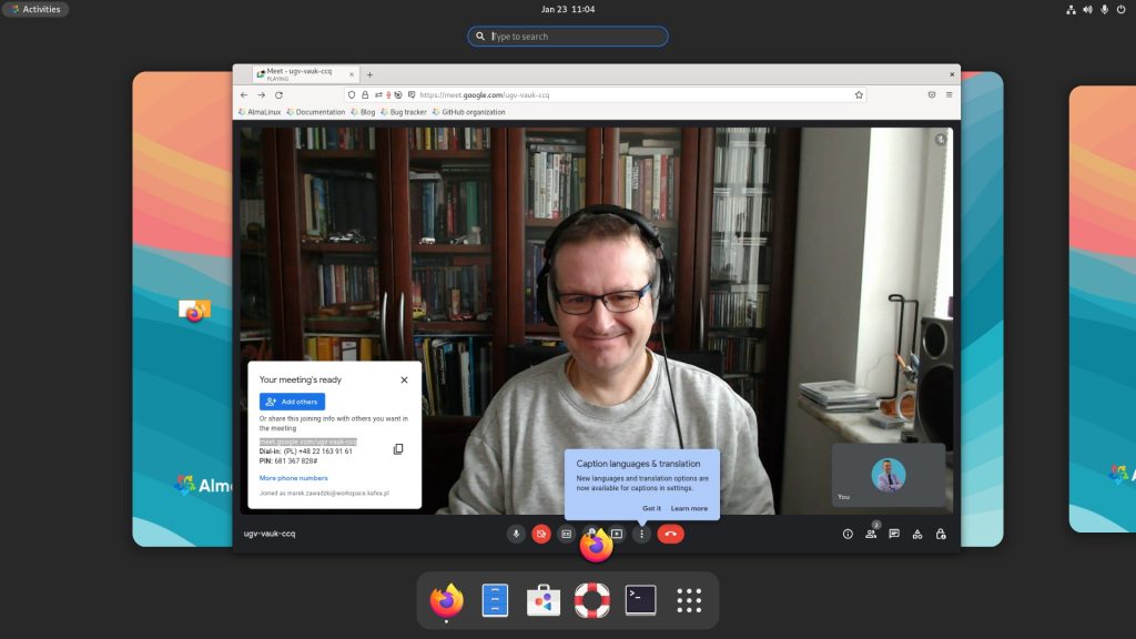 Google Meet w Alma Linux