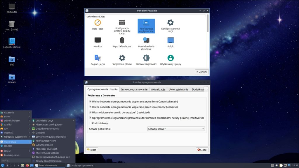 Dystrybucja Linux Ubuntu i ustawienia środowiska graficznego LQXt.