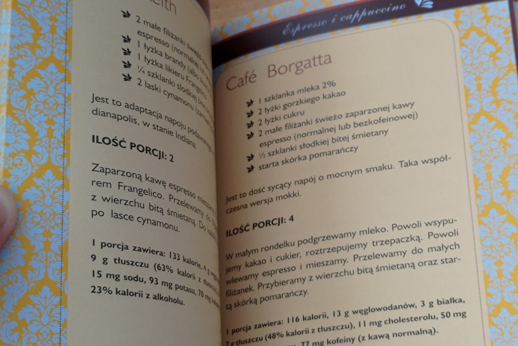 Kawa 100 Przepisów Mary Ward fragment stron z przepisami.