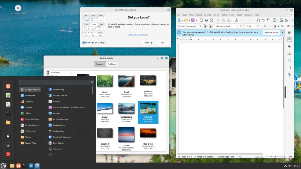 Strona omawia środowiska graficzne Linuksa i dlatego na tym obrazku widać pulpit Cinnamon