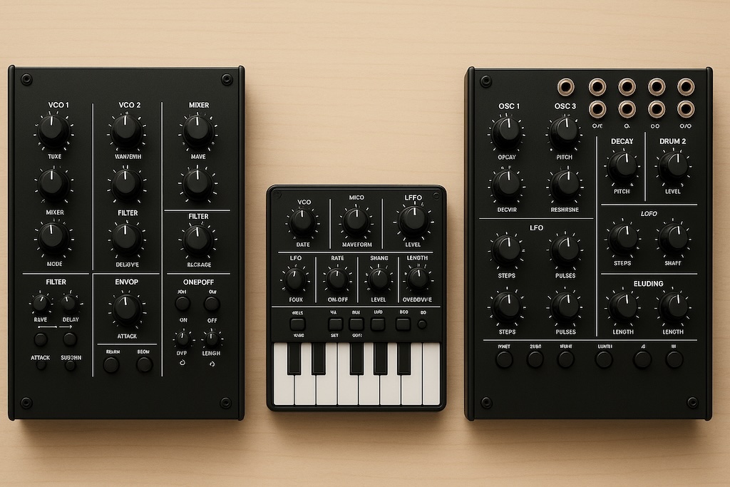 Czym jest syntezator dźwięku? Na obrazku widać trzy modele syntezatorow.