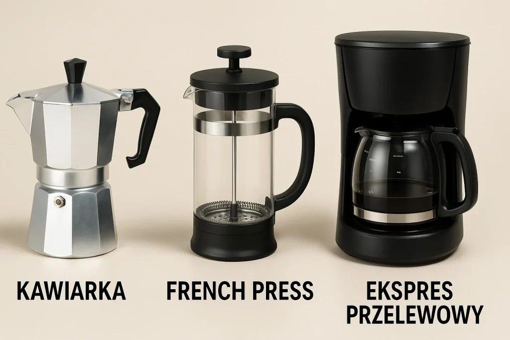 Kawiarka, French Press i Ekspres przelewowy to często używane urządzenia do parzenia kawy w domu.